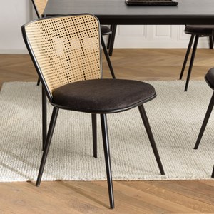 Lea - lot de 2 chaises assise tissu noir large dossier effet cannage