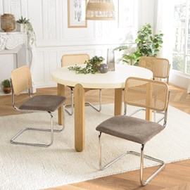 Lea - lot de 2 chaises assise tissu taupe dossier effet cannage