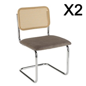 Lea - lot de 2 chaises assise tissu taupe dossier effet cannage
