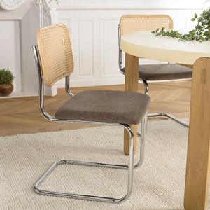 Lea - lot de 2 chaises assise tissu taupe dossier effet cannage
