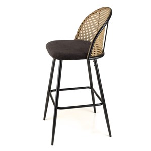 Lea - lot de 2 tabourets bar assise tissu noir dossier effet cannage