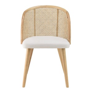 Agathe - chaise bois d'hévéa dossier arrondi rotin assise tissu blanc