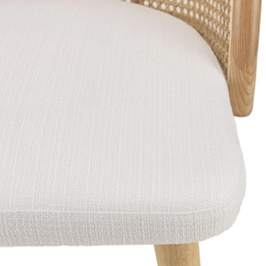 Agathe - chaise bois d'hévéa dossier arrondi rotin assise tissu blanc