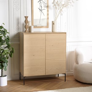 Maxendre - buffet bois couleur naturelle 2 portes 3 étagères pieds noir