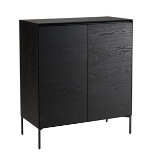 Maxendre - buffet en bois noir 2 portes 3 étagères pieds métal noir