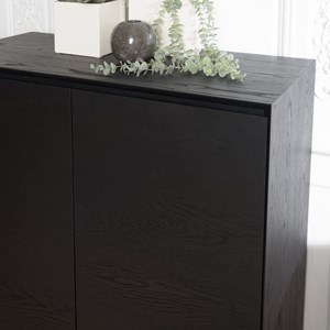 Maxendre - buffet en bois noir 2 portes 3 étagères pieds métal noir