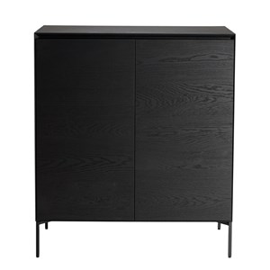 Maxendre - buffet en bois noir 2 portes 3 étagères pieds métal noir