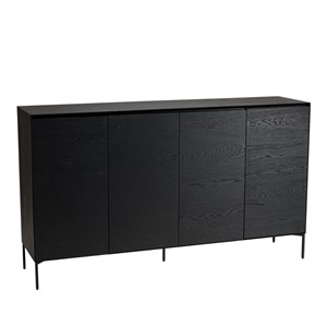 Maxendre - buffet en bois noir 4 portes 6 étagères pieds métal noir