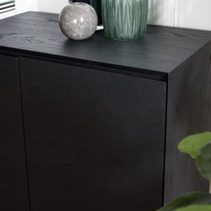 Maxendre - buffet en bois noir 4 portes 6 étagères pieds métal noir