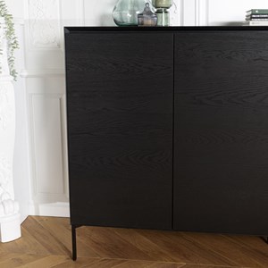 Maxendre - buffet en bois noir 4 portes 6 étagères pieds métal noir