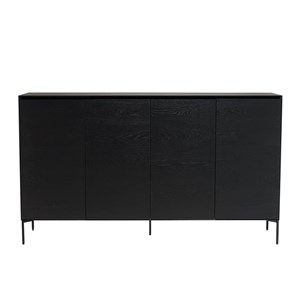 Maxendre - buffet en bois noir 4 portes 6 étagères pieds métal noir