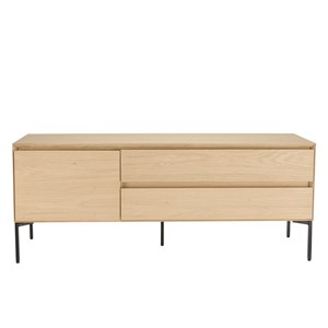 Maxendre - meuble tv bois naturel 1 porte 2 tiroirs pieds métal noir