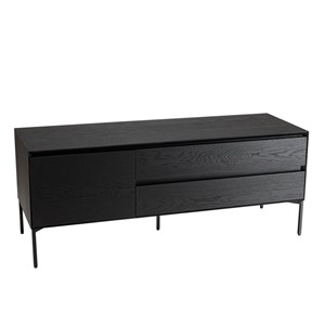 Maxendre - meuble tv en bois noir 1 porte 2 tiroirs pieds métal noir