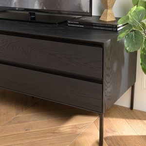 Maxendre - meuble tv en bois noir 1 porte 2 tiroirs pieds métal noir