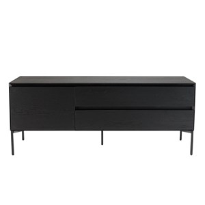 Maxendre - meuble tv en bois noir 1 porte 2 tiroirs pieds métal noir