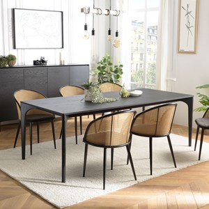 Maxence - table à manger rect. 220x100cm pieds en bois chêne noire