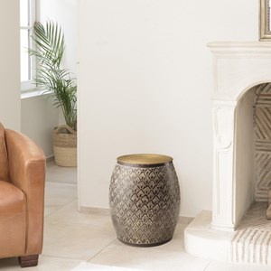 Honore - table d'appoint aluminium 40x45cm motifs doré couleur marron