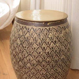 Honore - table d'appoint aluminium 40x45cm motifs doré couleur marron