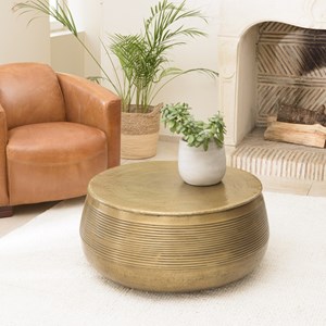 Honore - table basse ronde alu. 70x70cm pied strié couleur laiton