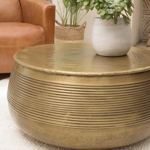 Honore - table basse ronde alu. 70x70cm pied strié couleur laiton
