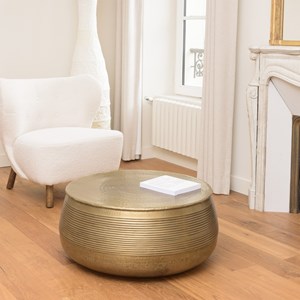 Honore - table basse ronde alu. 70x70cm pied strié couleur laiton