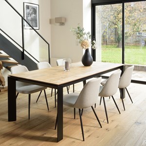 Tom - lot de 2 chaises tissu écru dossier droit pieds acier noir