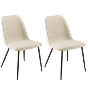Tom - lot de 2 chaises tissu écru dossier droit pieds acier noir