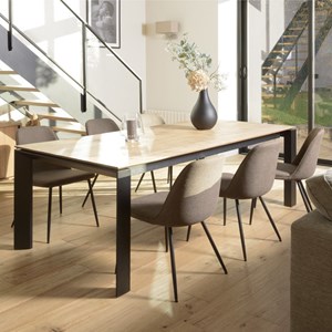 Tom - lot de 2 chaises tissu marron dossier droit pieds acier noir