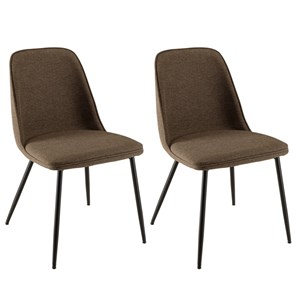 Tom - lot de 2 chaises tissu marron dossier droit pieds acier noir