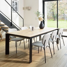Tom - lot de 2 chaises tissu écru pieds acier noir