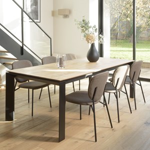 Tom - lot de 2 chaises tissu marron pieds acier noir
