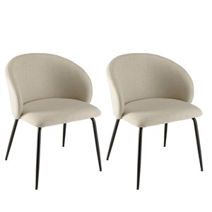 Tom - lot de 2 chaises tissu écru dossier arrondi pieds acier noir