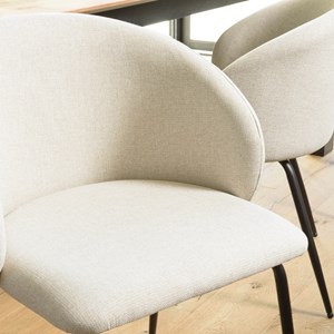 Tom - lot de 2 chaises tissu écru dossier arrondi pieds acier noir