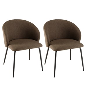 Tom - lot de 2 chaises tissu marron dossier arrondi pieds acier noir