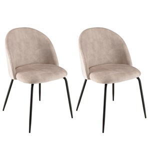 Tom - lot de 2 chaises dossier arrondi tissu velours beige pied noir