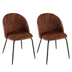 Tom - lot de 2 chaises tissu velours marron dossier arrondi pieds noir