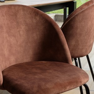 Tom - lot de 2 chaises tissu velours marron dossier arrondi pieds noir