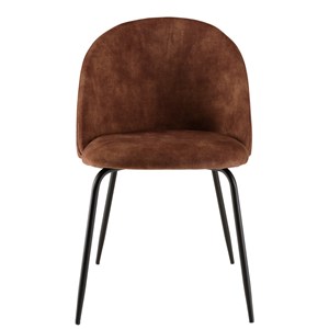 Tom - lot de 2 chaises tissu velours marron dossier arrondi pieds noir