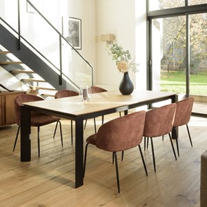 Tom - lot de 2 chaises tissu velours marron dossier enveloppant