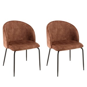 Tom - lot de 2 chaises tissu velours marron dossier enveloppant