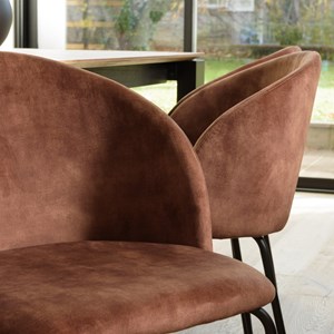 Tom - lot de 2 chaises tissu velours marron dossier enveloppant