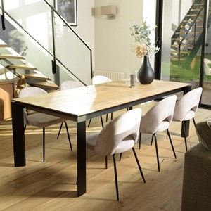 Tom - lot de 2 chaises dossier ouvert tissu velours beige pied noir