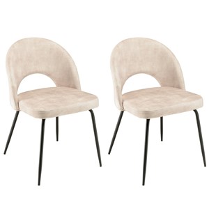 Tom - lot de 2 chaises dossier ouvert tissu velours beige pied noir