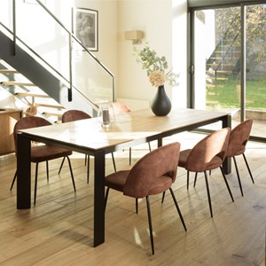 Tom - lot de 2 chaises dossier ouvert tissu velours marron pieds noir