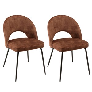 Tom - lot de 2 chaises dossier ouvert tissu velours marron pieds noir
