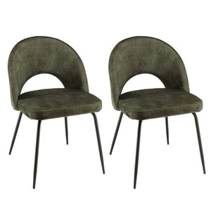 Tom - lot de 2 chaises dossier ouvert tissu velours vert pieds noir