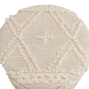 Sacha - tabouret rond 40x40cm laine motifs losanges blanc pieds bois