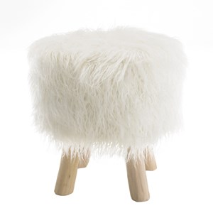 Sacha - tabouret rond 40x40cm peau de mouton couleur blanc pieds bois
