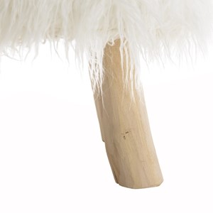 Sacha - tabouret rond 40x40cm peau de mouton couleur blanc pieds bois