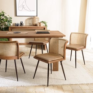 Marcel - lot de 2 chaises assise cuir dossier bois de manguier et rotin